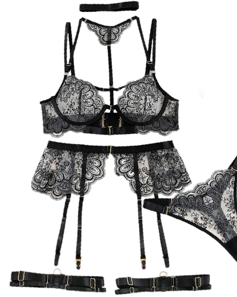 Reina zwart kanten 5-delige lingerieset