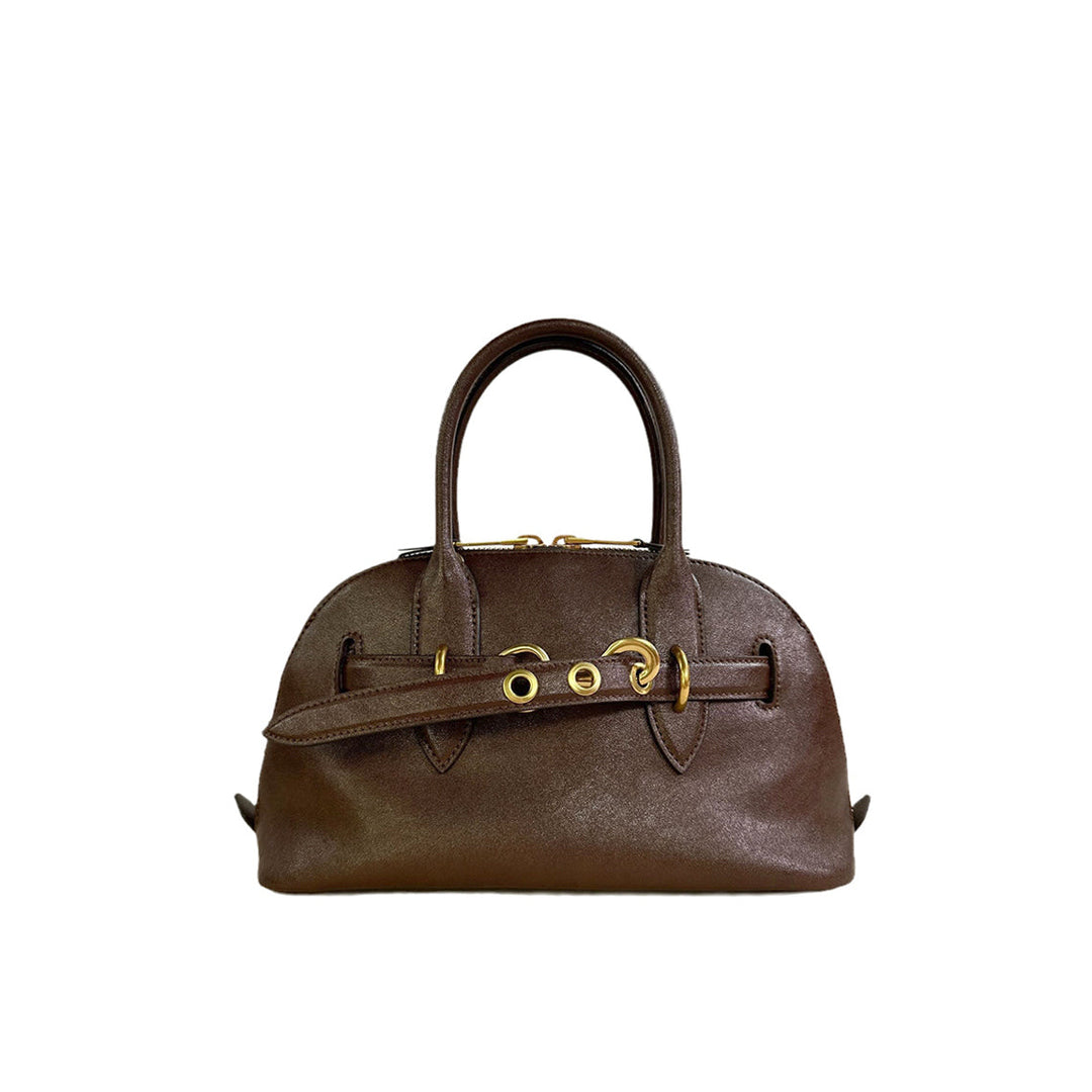 Retro Bowling-Tasche aus Leder mit Henkel und goldfarbenen Beschlägen