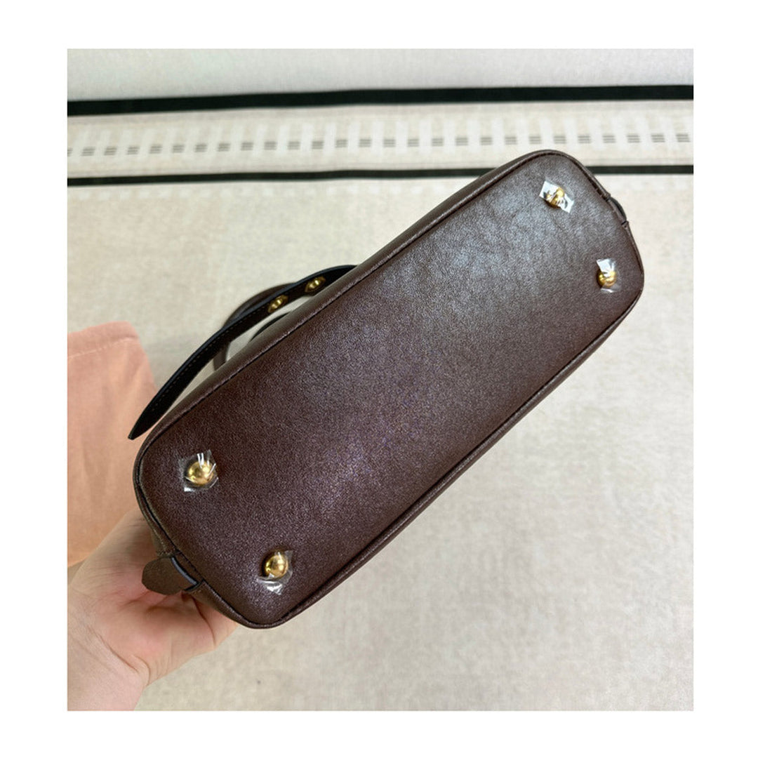 Retro Bowling-Tasche aus Leder mit Henkel und goldfarbenen Beschlägen