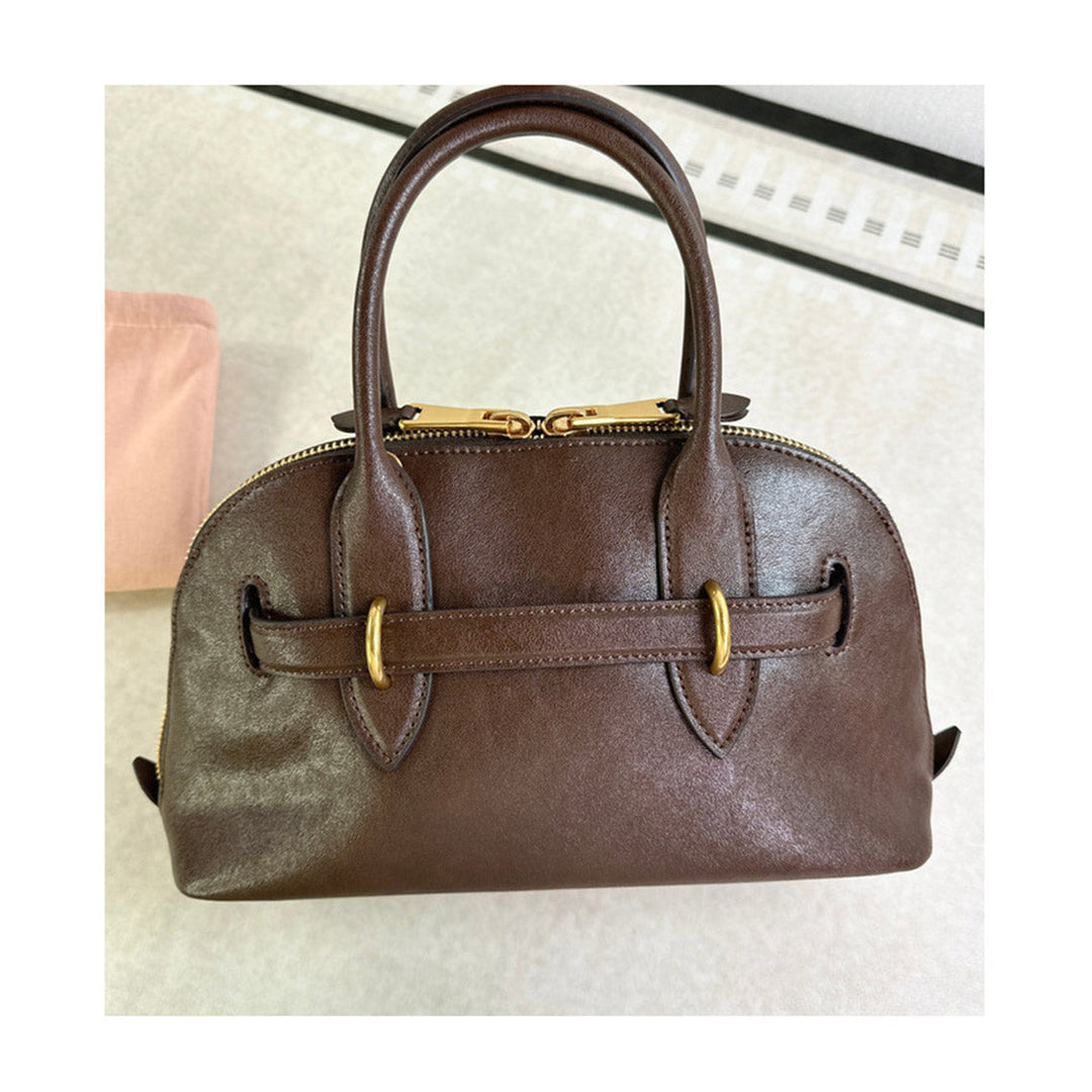 Retro Bowling-Tasche aus Leder mit Henkel und goldfarbenen Beschlägen