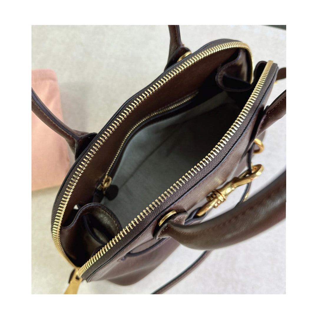 Retro Bowling-Tasche aus Leder mit Henkel und goldfarbenen Beschlägen