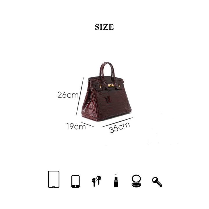 Birk-Handtasche aus Leder mit Kroko-Prägung in Rouge mit goldenem Drehverschluss