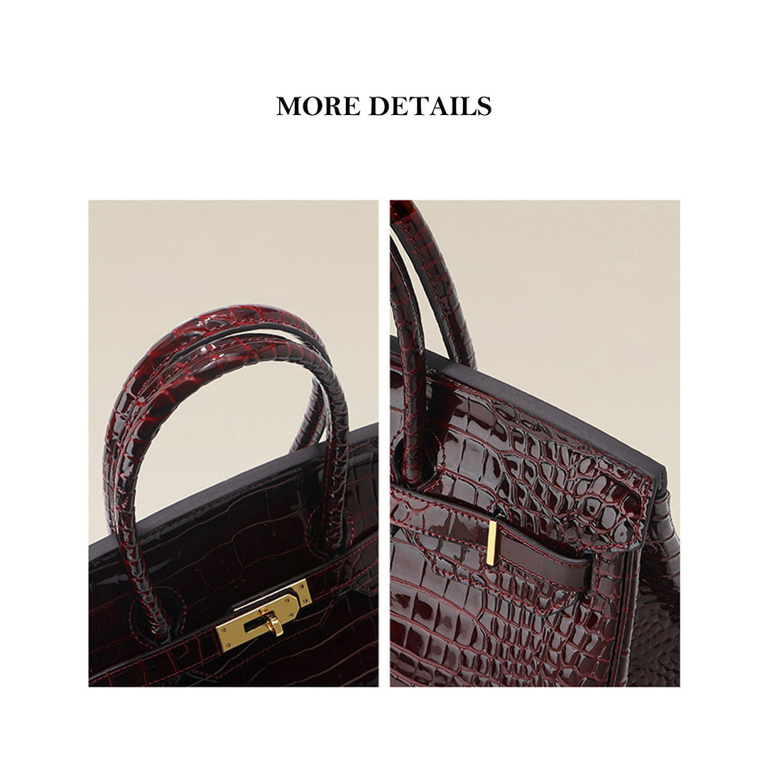 Birk-Handtasche aus Leder mit Kroko-Prägung in Rouge mit goldenem Drehverschluss
