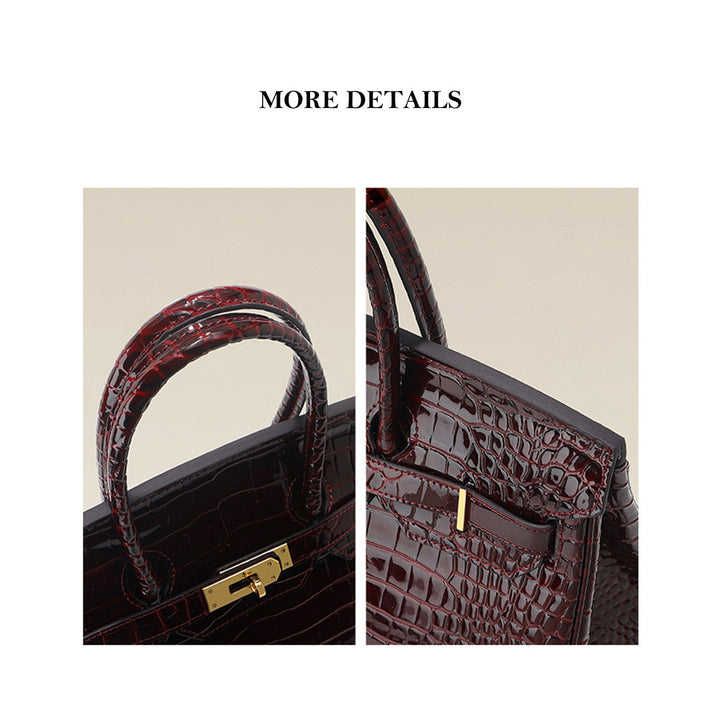 Birk-Handtasche aus Leder mit Kroko-Prägung in Rouge mit goldenem Drehverschluss