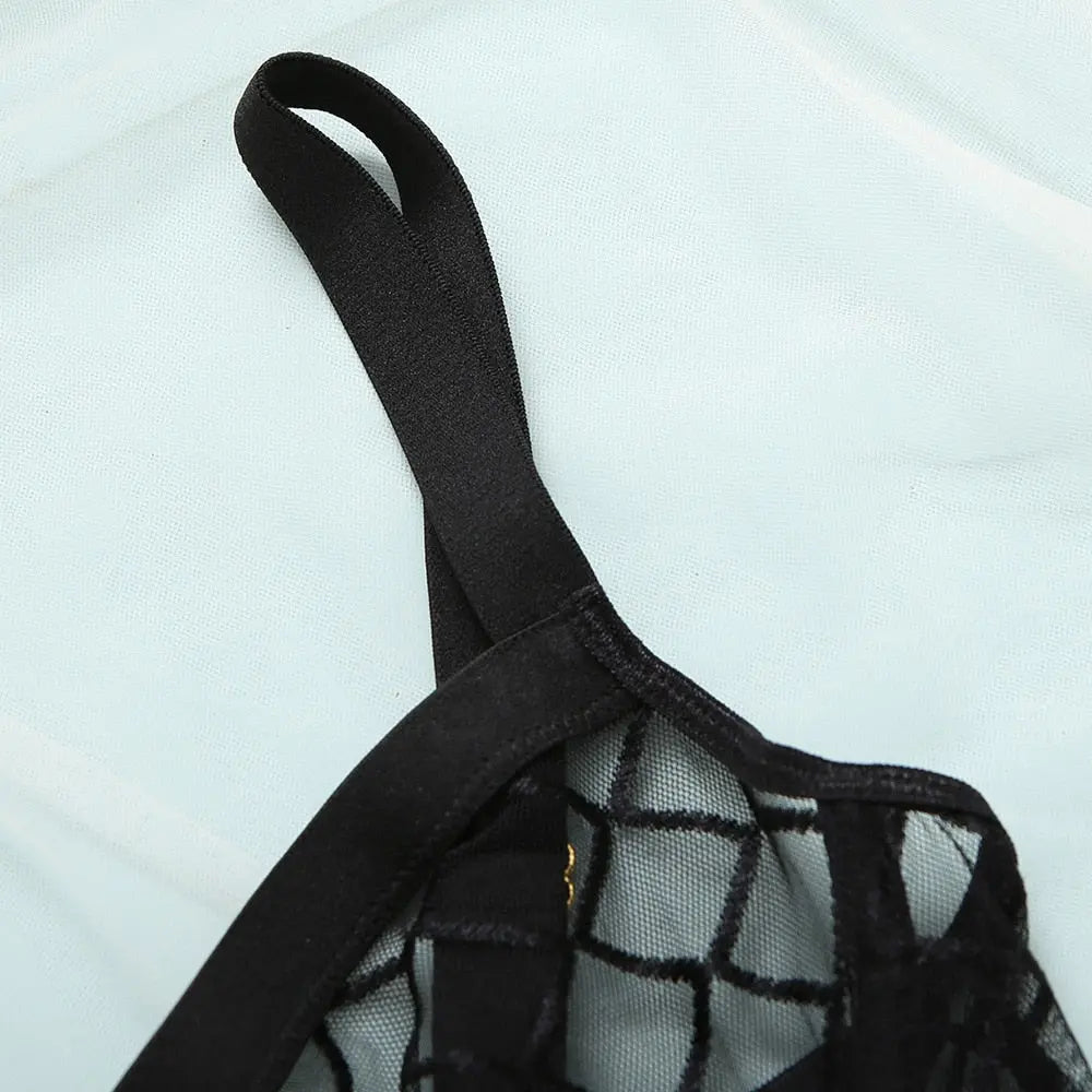 Aubrey Dessous-Body in Schwarz mit Karo-Muster und Spitzen-Details