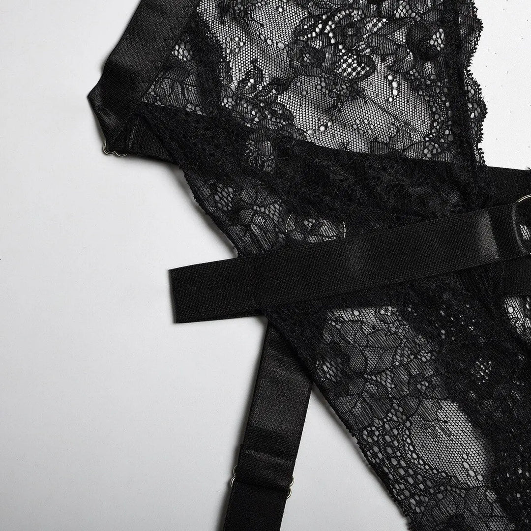 Einteiliger Dessous-Body Dayana in Schwarz mit tiefem Ausschnitt