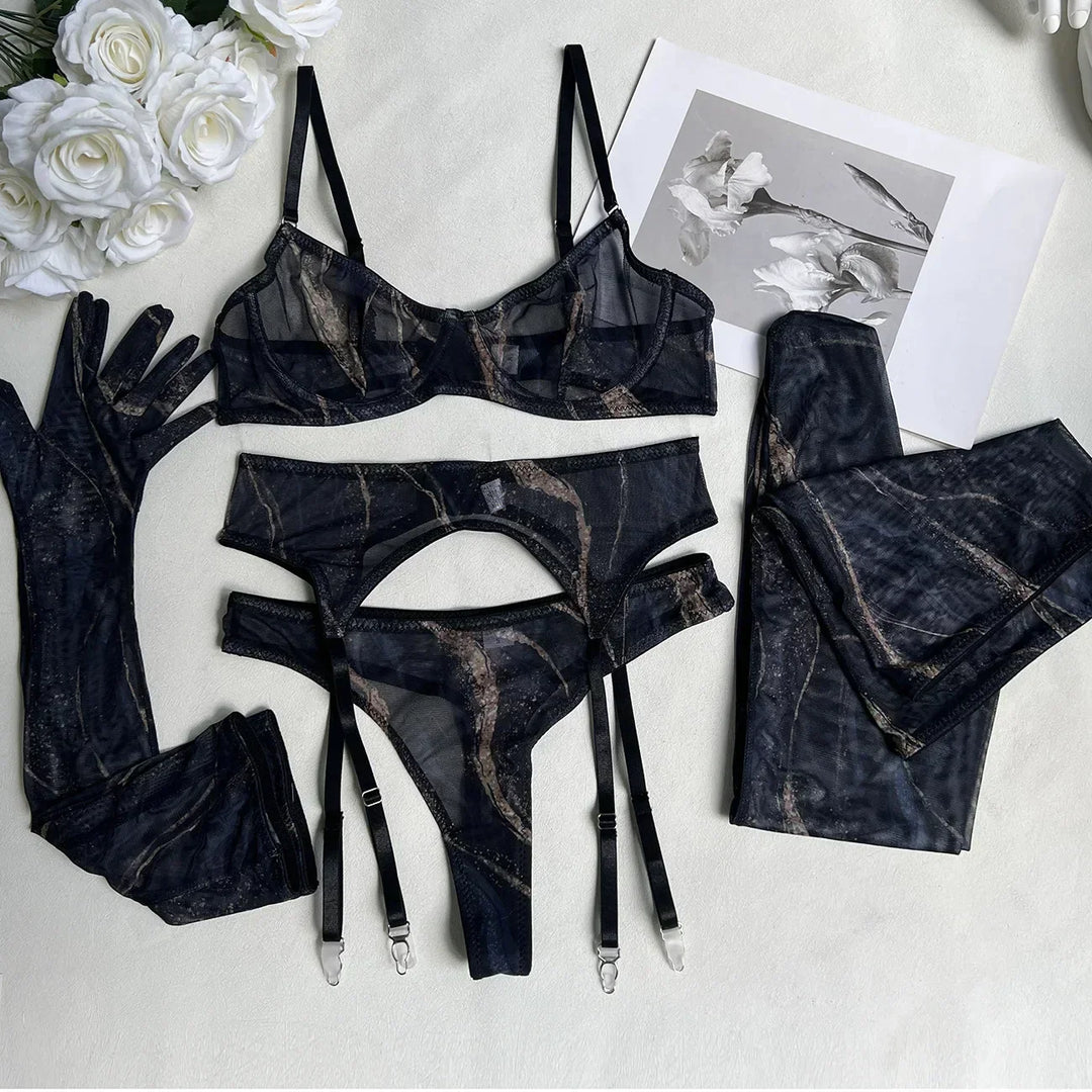 Serena 5-teiliges Tie Dye Dessous Set – Sinnlichkeit in lebendigen Farben