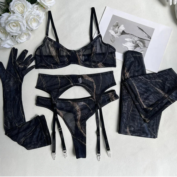 Serena 5-teiliges Tie Dye Dessous Set – Sinnlichkeit in lebendigen Farben