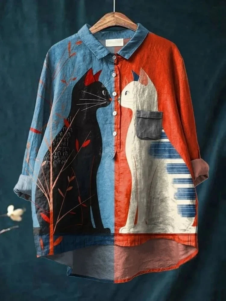 Thalia Künstlerisches T-Shirt mit Katzen-Print