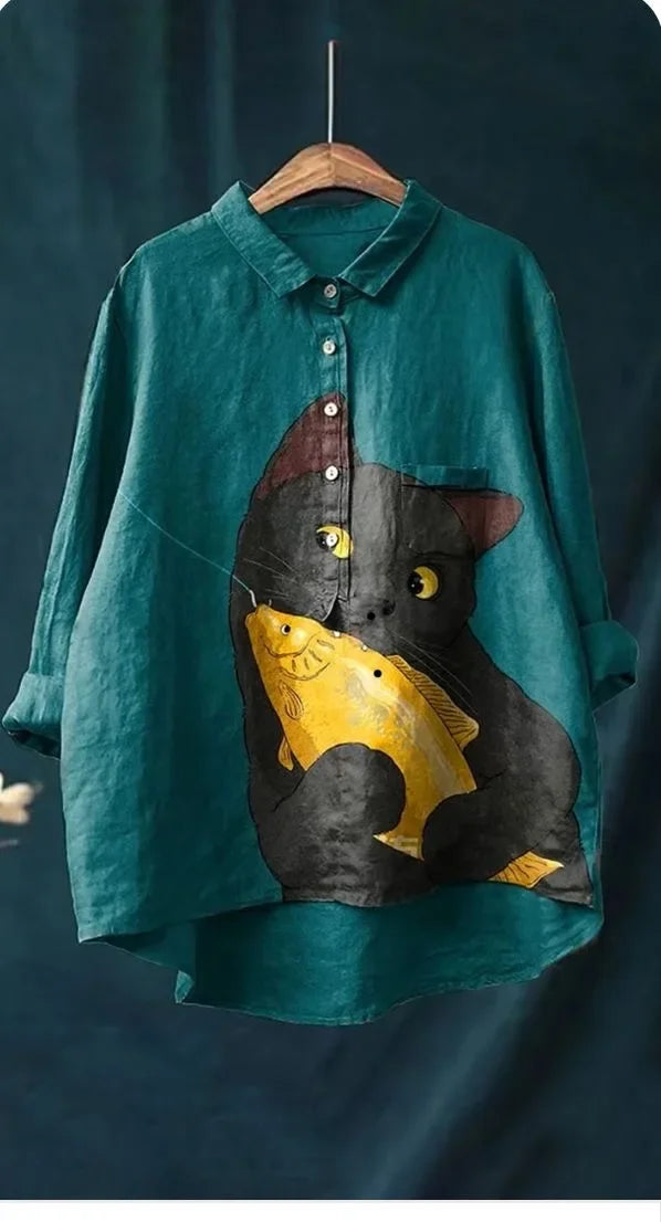 Thalia Künstlerisches T-Shirt mit Katzen-Print