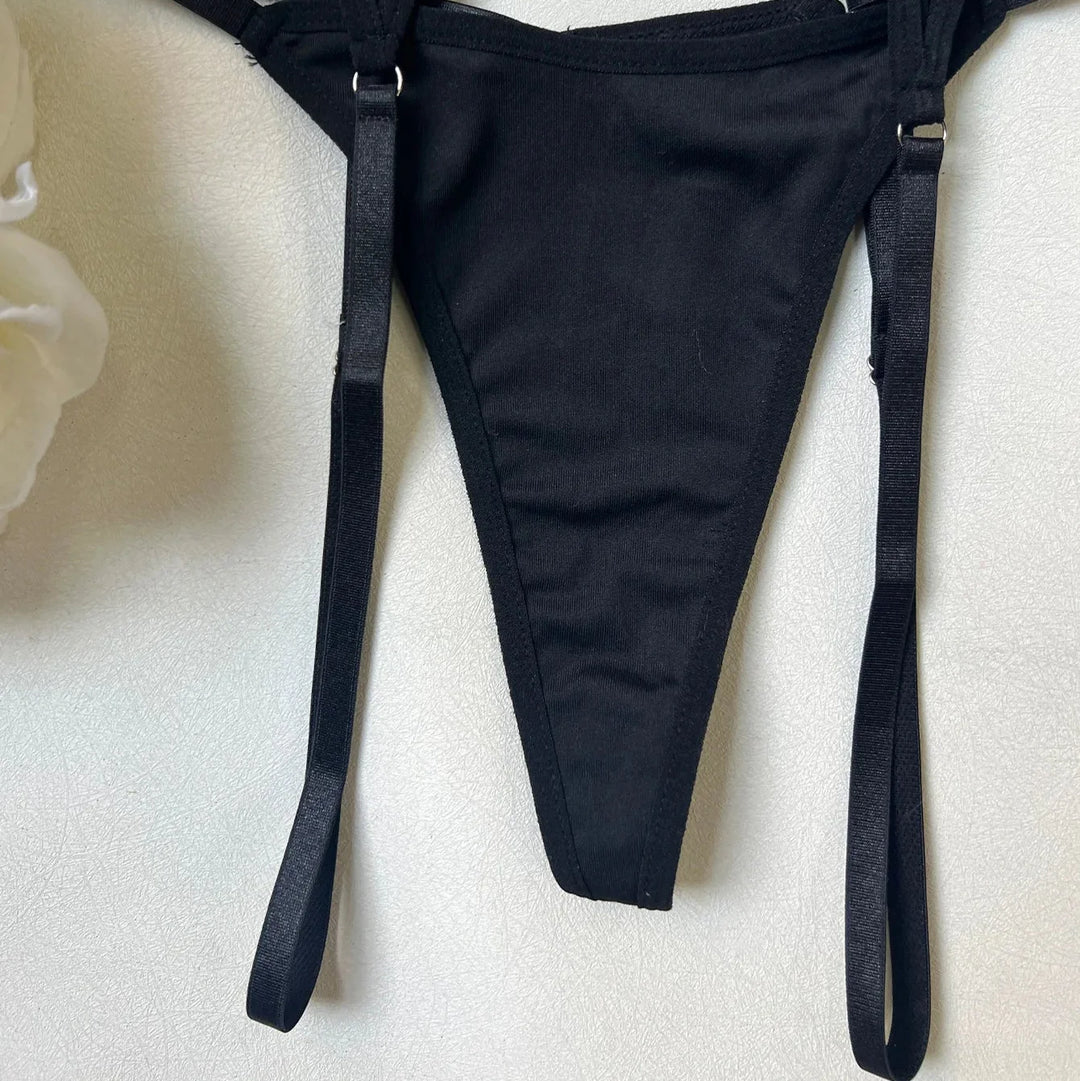 Schwarzes Mesh-Dessous-Set