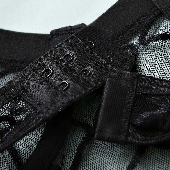 Aubrey Dessous-Body in Schwarz mit Karo-Muster und Spitzen-Details