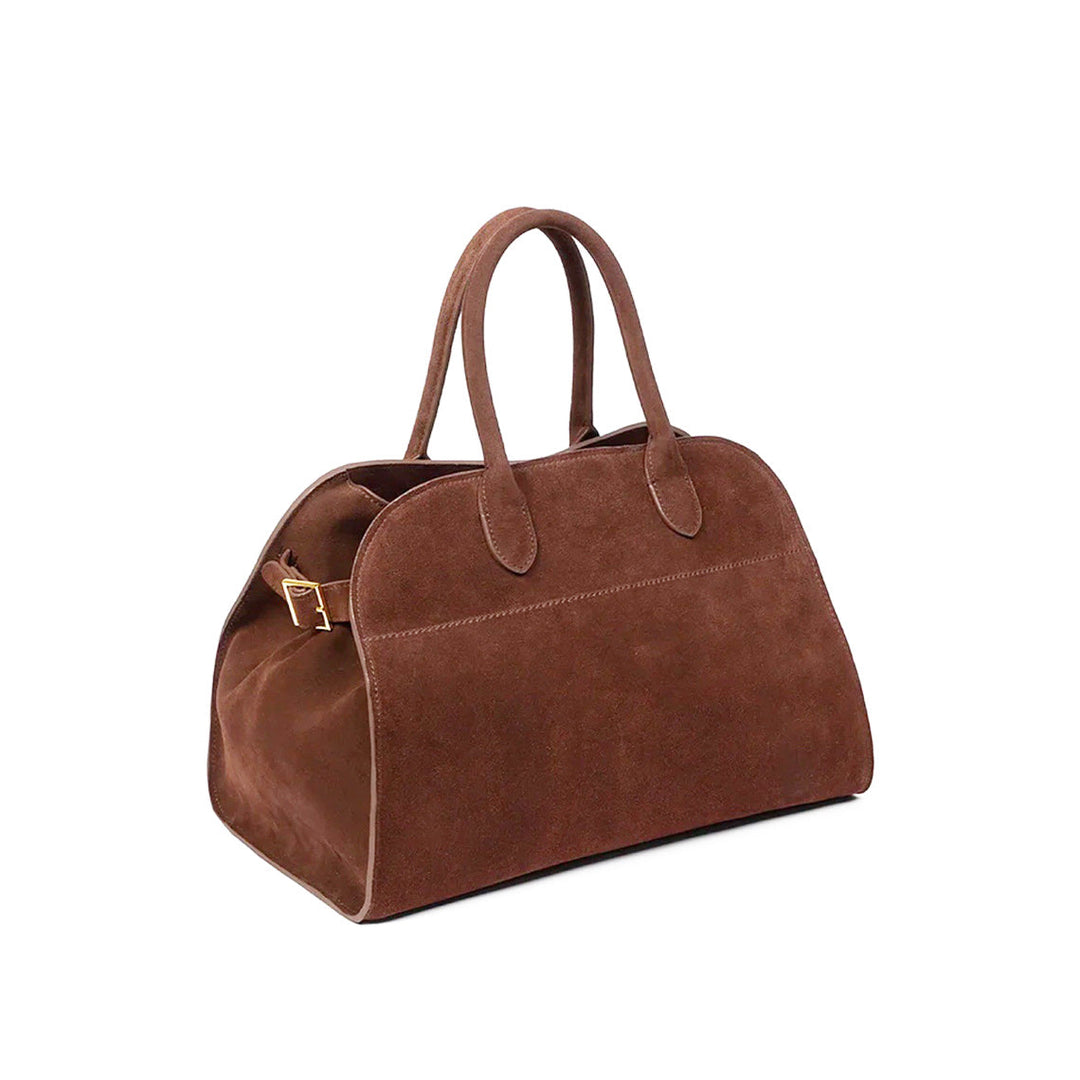 Margo Handtasche aus Wildleder mit Henkeln und goldfarbenen Beschlägen