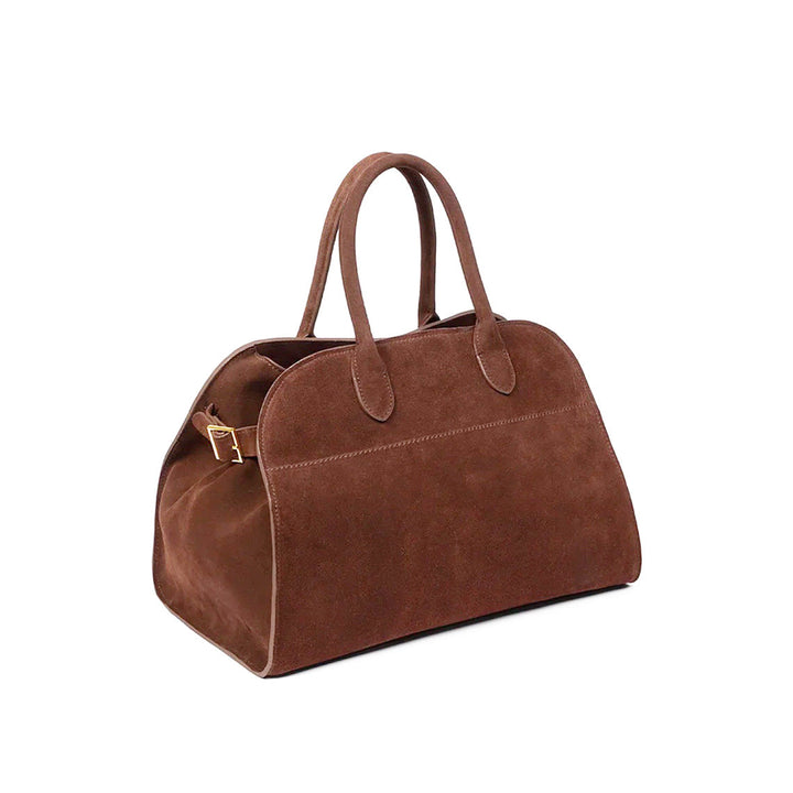 Margo Handtasche aus Wildleder mit Henkeln und goldfarbenen Beschlägen