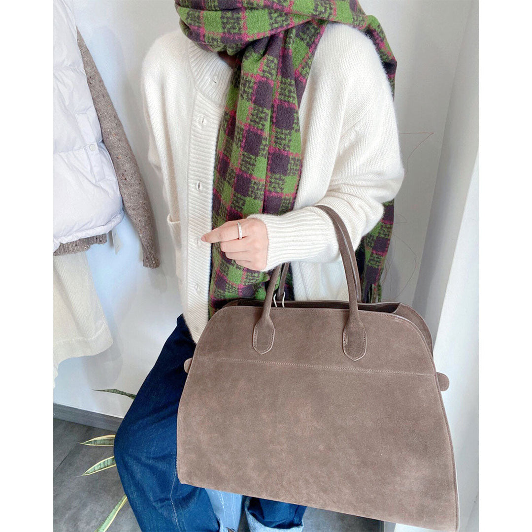 Margo Handtasche aus Wildleder mit Henkeln und goldfarbenen Beschlägen