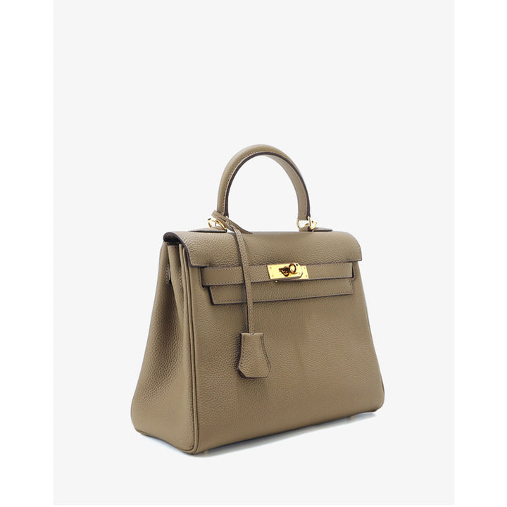 Kelli-Tasche aus Narbenleder mit Henkel, Schulterriemen und goldfarbenem Drehverschluss