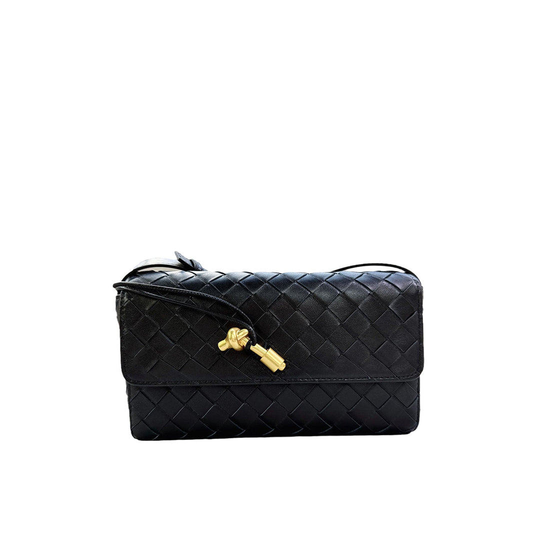 Geflochtene Intrecciato-Schultertasche aus Lammleder mit goldfarbenen Beschlägen