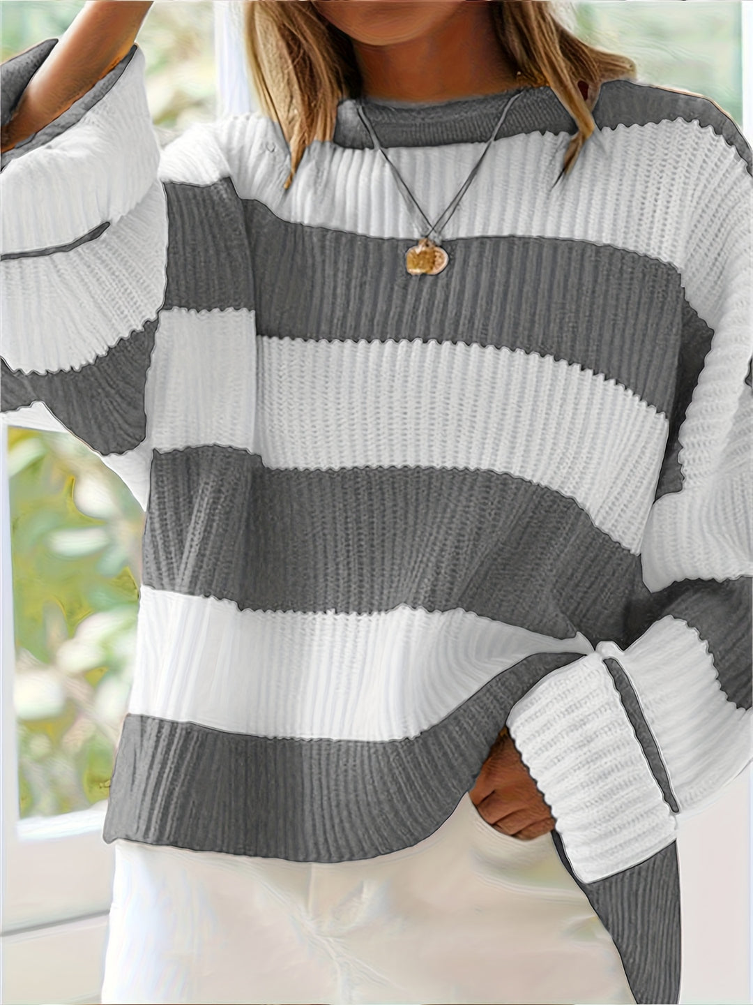 Sienna Beige-Braun Vertikal gestreifter Pullover
