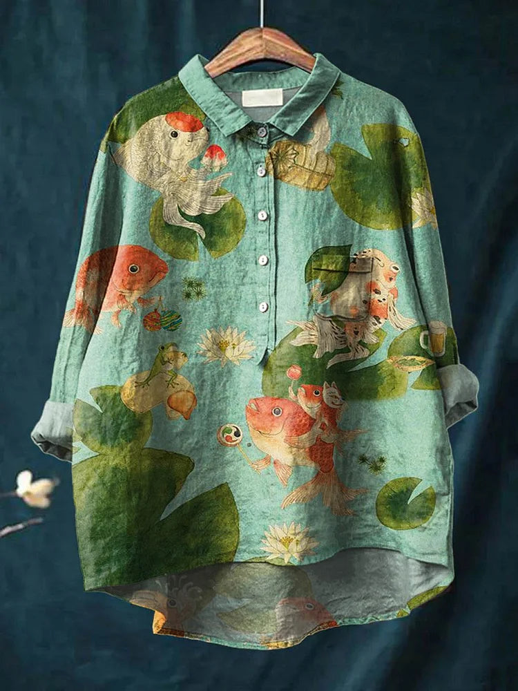 Rosie Kreatives T-Shirt mit Fischmotiv im Kunststil