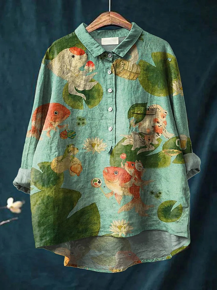 Rosie Kreatives T-Shirt mit Fischmotiv im Kunststil