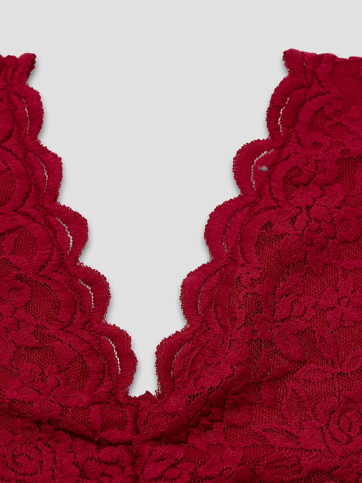 Eleganter Burgunderroter Spitzen Bodysuit