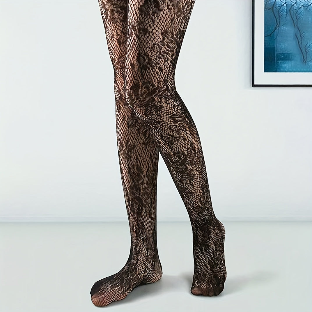 Elegante Netzstrumpfhose mit floraler Spitze