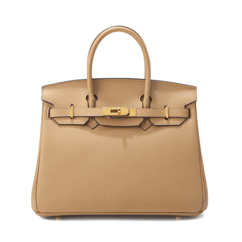 Birk-Handtasche aus Narbenleder mit goldenen Beschlägen