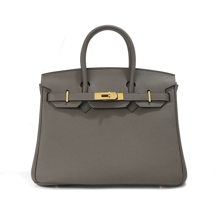 Birk-Handtasche aus Narbenleder mit goldenen Beschlägen