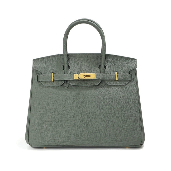 Birk-Handtasche aus Narbenleder mit goldenen Beschlägen