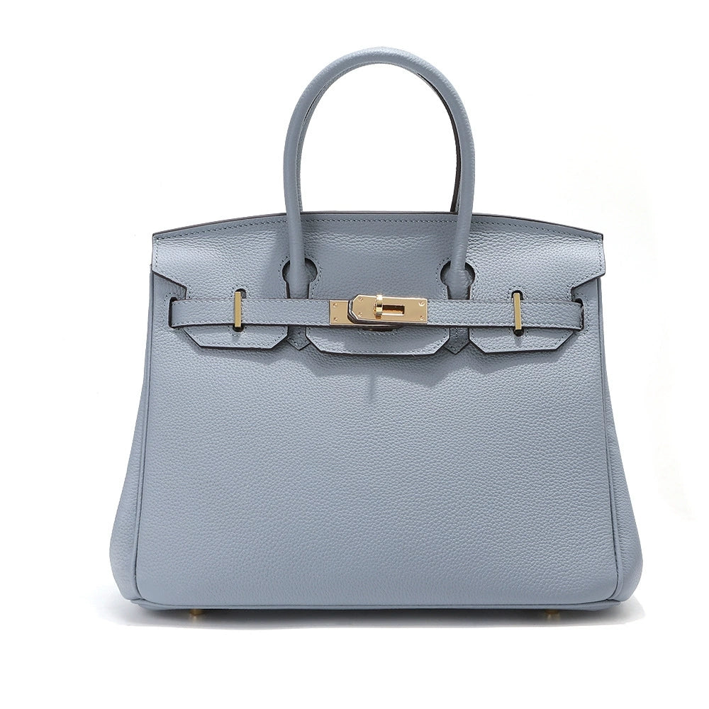 Birk-Handtasche aus Narbenleder mit goldenen Beschlägen