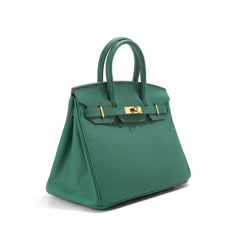 Birk-Handtasche aus Narbenleder mit goldenen Beschlägen