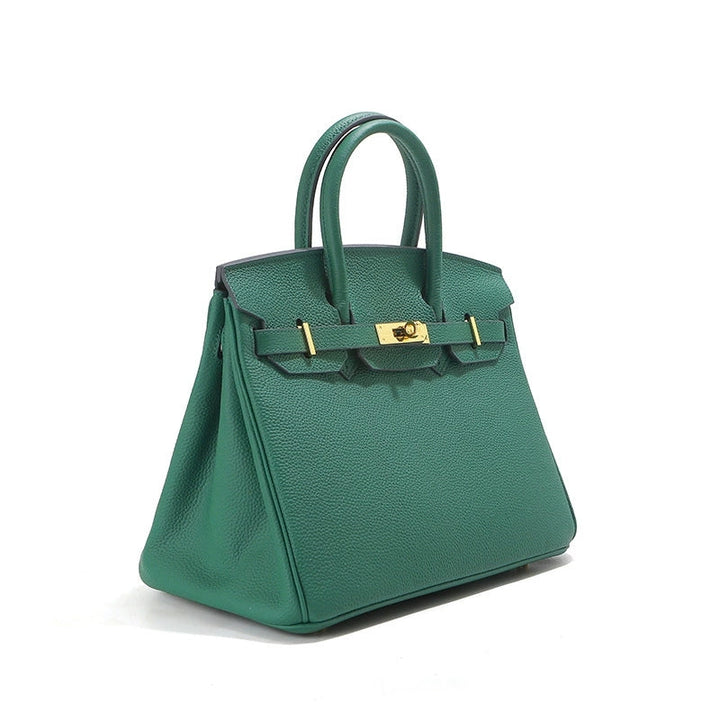 Birk-Handtasche aus Narbenleder mit goldenen Beschlägen