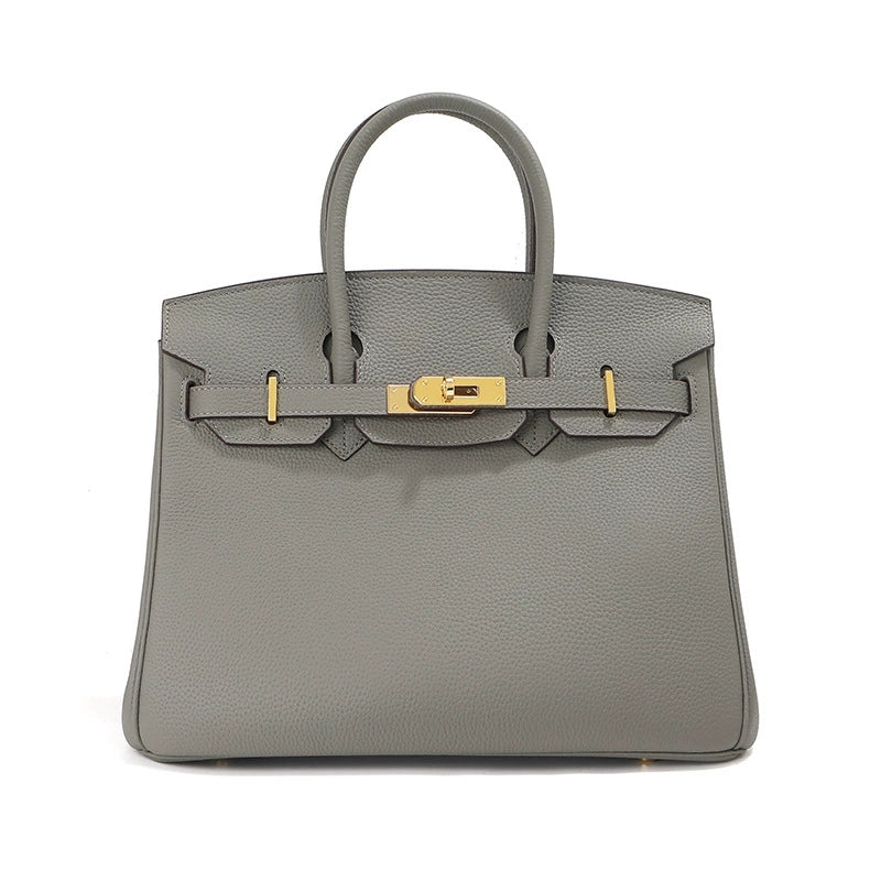 Birk-Handtasche aus Narbenleder mit goldenen Beschlägen