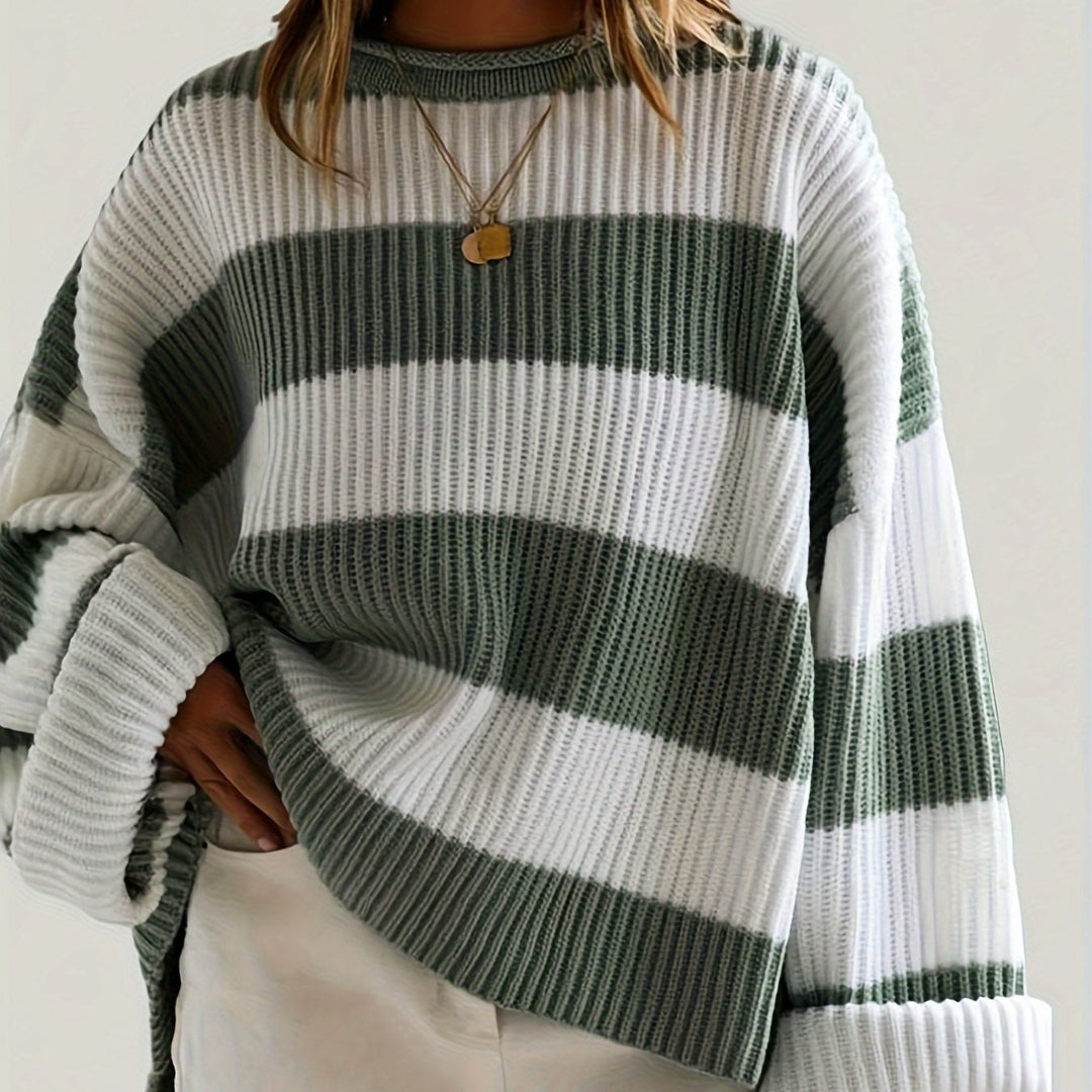 Sienna Beige-Braun Vertikal gestreifter Pullover