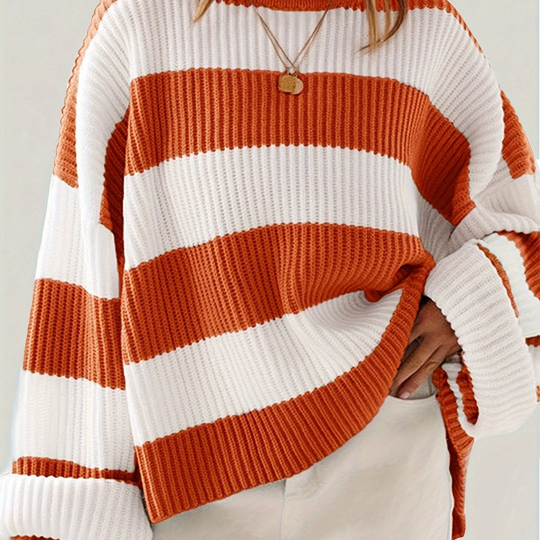 Sienna Beige-Braun Vertikal gestreifter Pullover