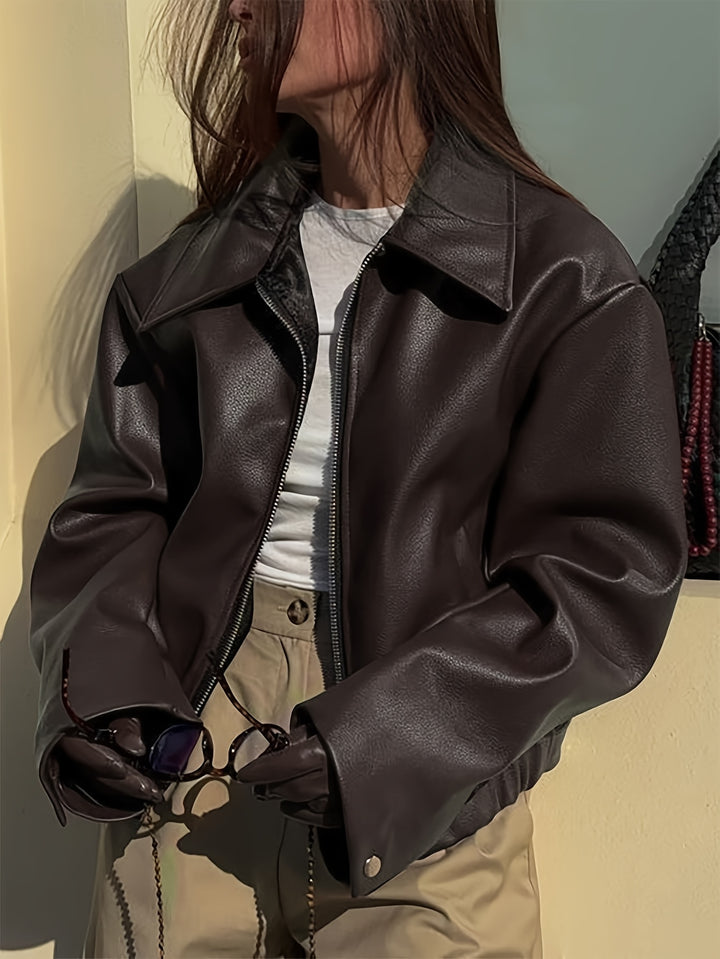 Stylish Casual Retro Motorcycle Women's PU Jacket