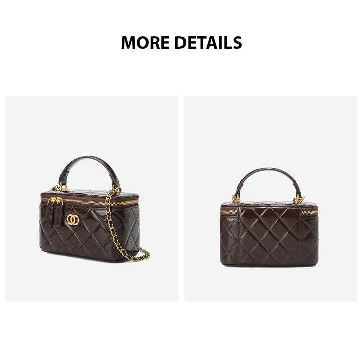 Gesteppte Kosmetik-Box-Tasche aus Narbenleder