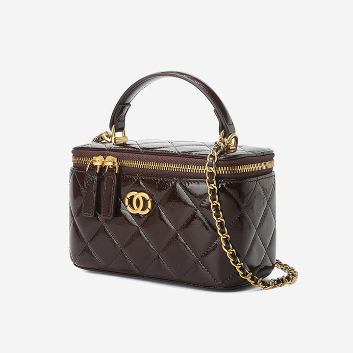 Gesteppte Kosmetik-Box-Tasche aus Narbenleder