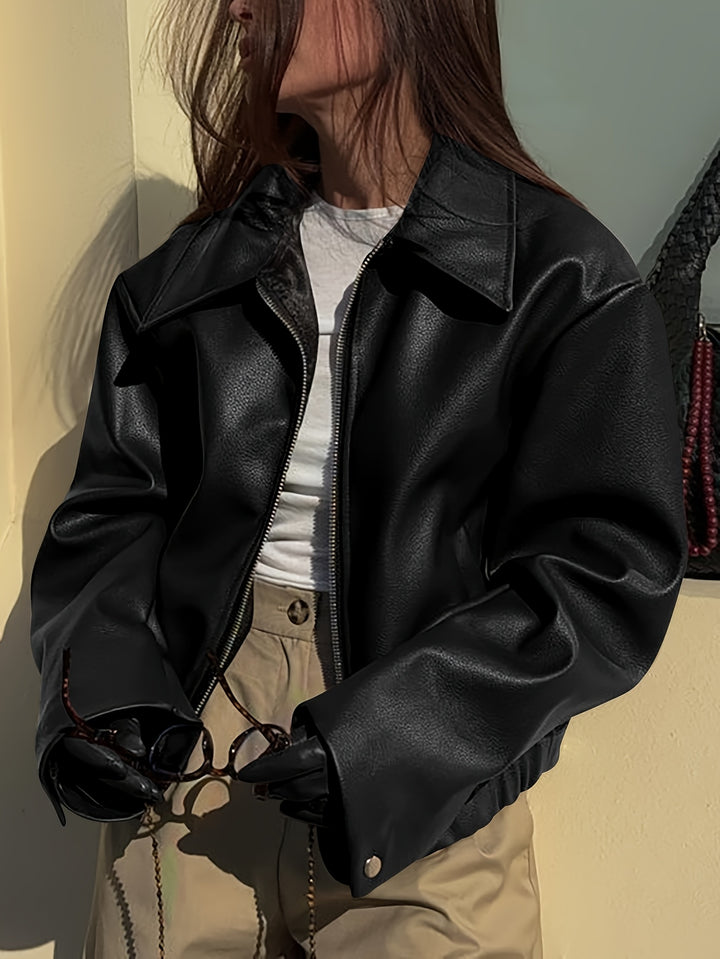 Stylish Casual Retro Motorcycle Women's PU Jacket