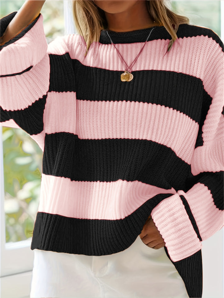 Sienna Beige-Braun Vertikal gestreifter Pullover