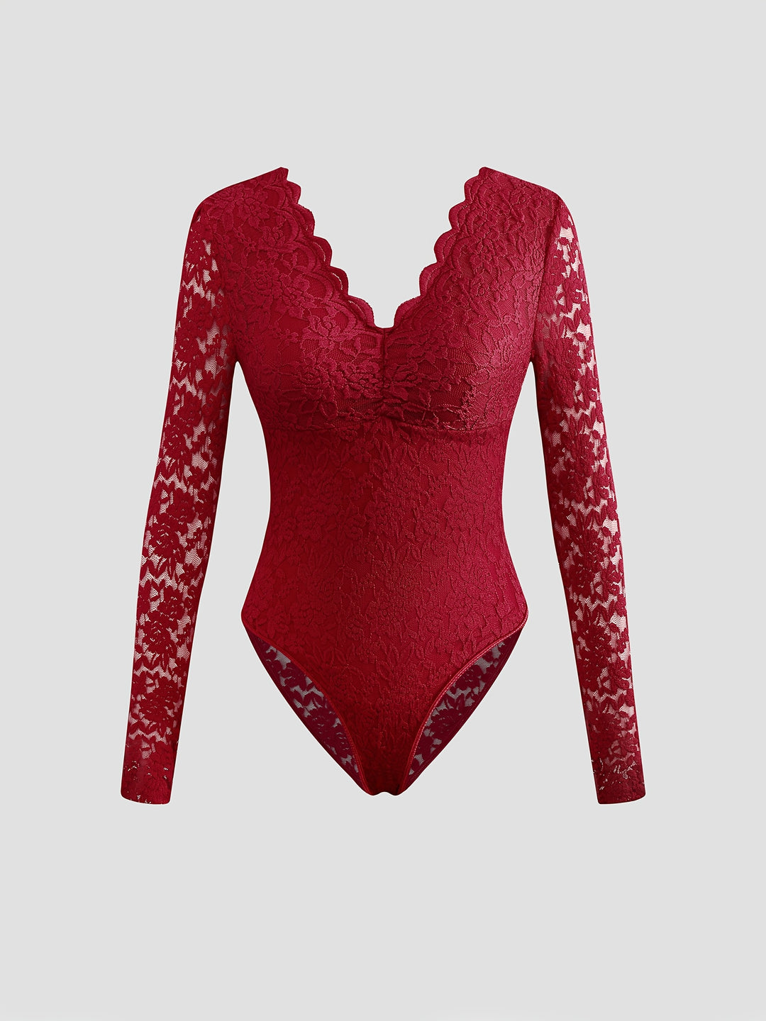 Eleganter Burgunderroter Spitzen Bodysuit