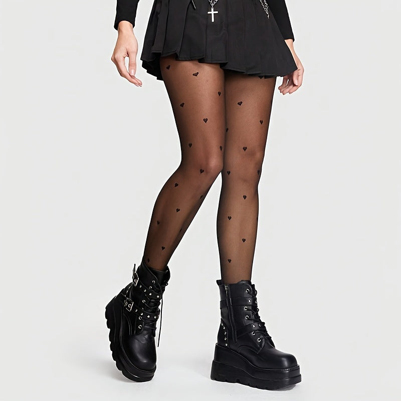 3er-Set Transparente Strumpfhosen – Herz & Geometrisches Muster