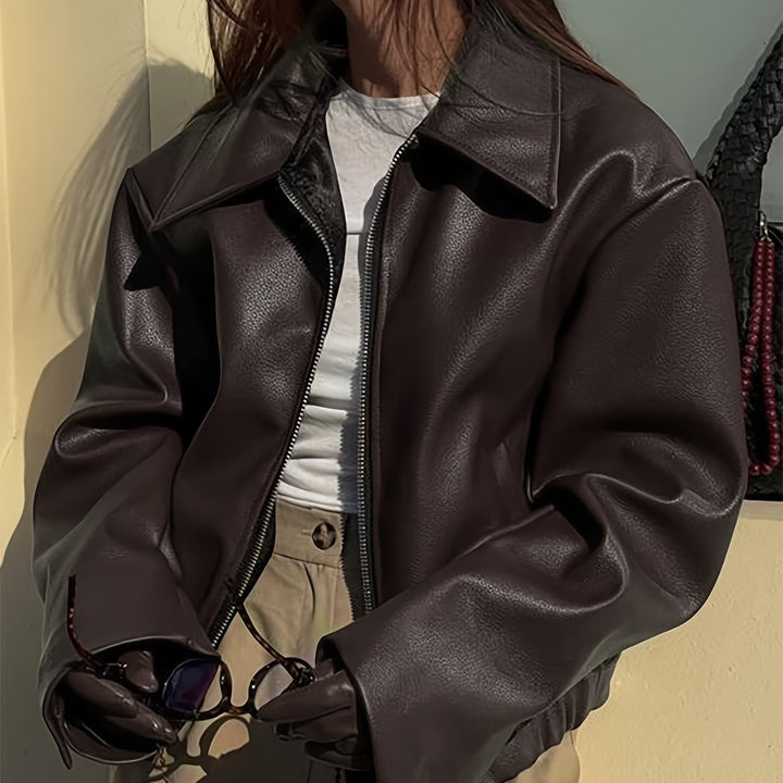 Stylish Casual Retro Motorcycle Women's PU Jacket