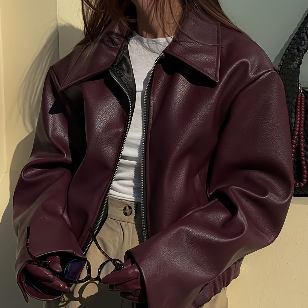Stylish Casual Retro Motorcycle Women's PU Jacket