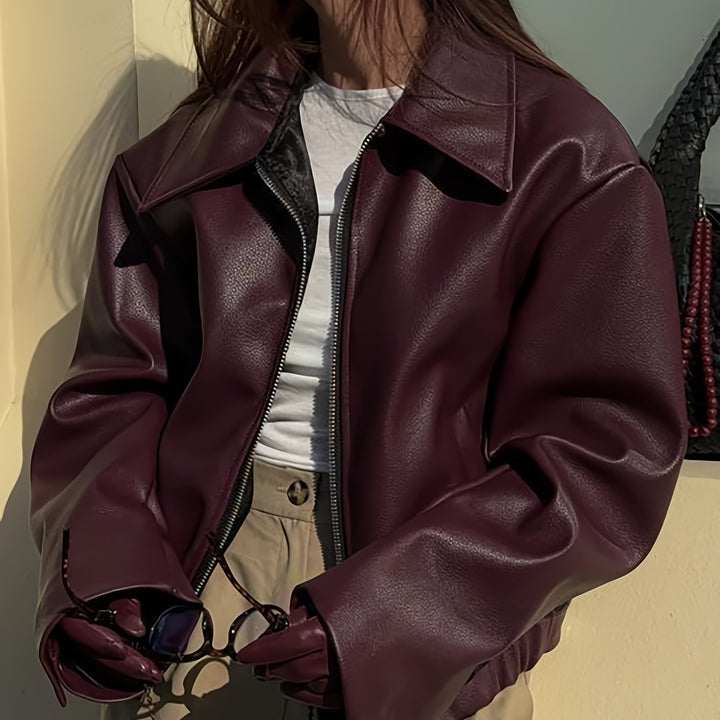 Stylish Casual Retro Motorcycle Women's PU Jacket