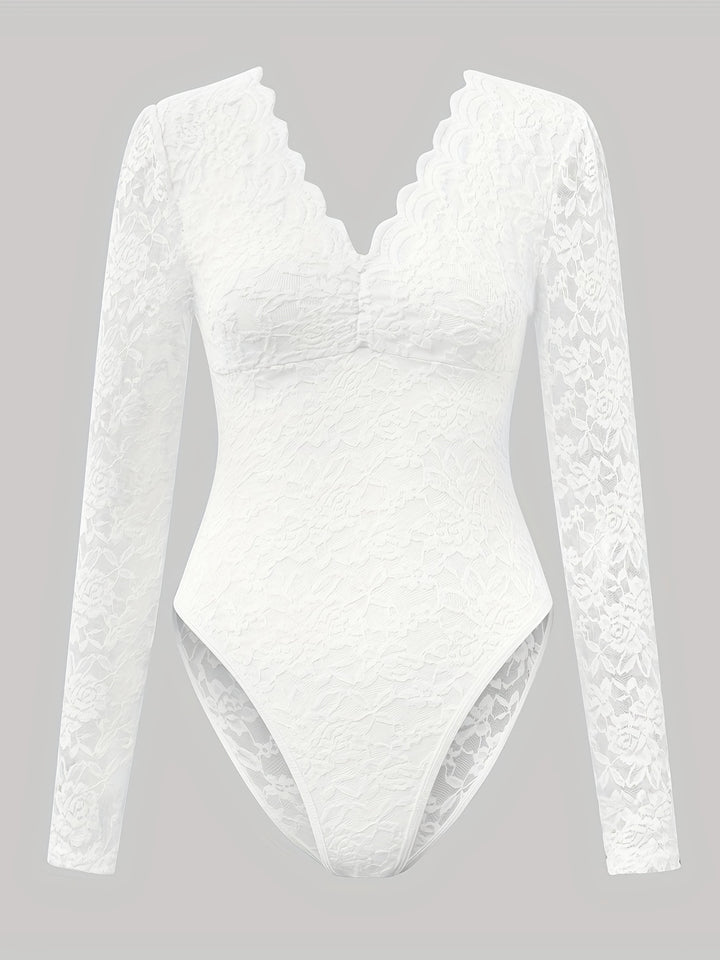 Eleganter Burgunderroter Spitzen Bodysuit