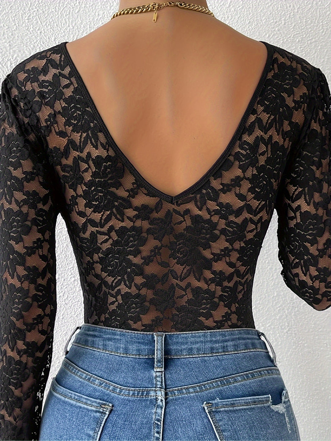 Eleganter Burgunderroter Spitzen Bodysuit