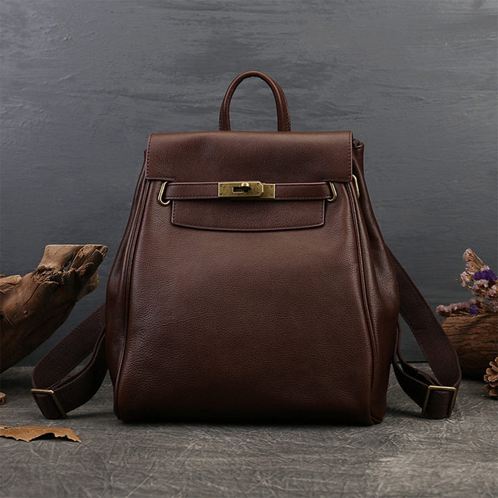 Klassischer Lederrucksack für Damen mit Kelly-Schloss und verstellbaren Trägern