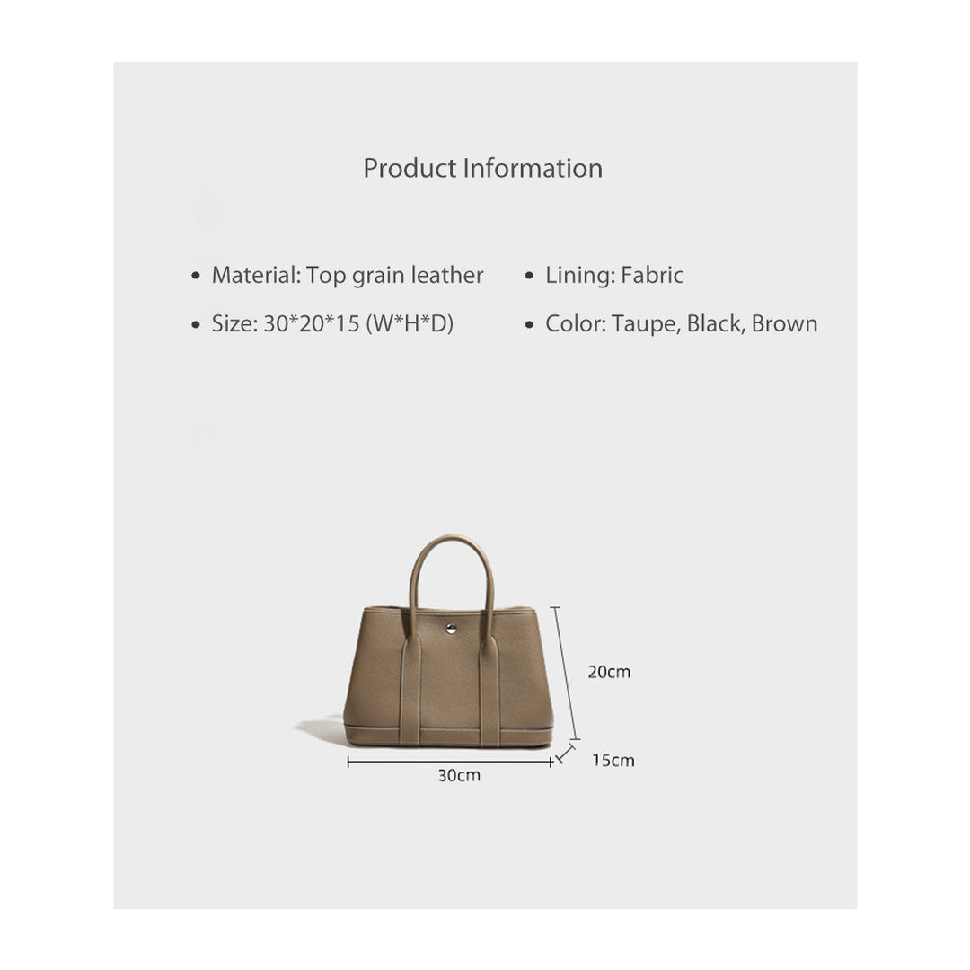 Garden-Handtasche aus Narbenleder mit gerollten Henkeln und Druckknopf
