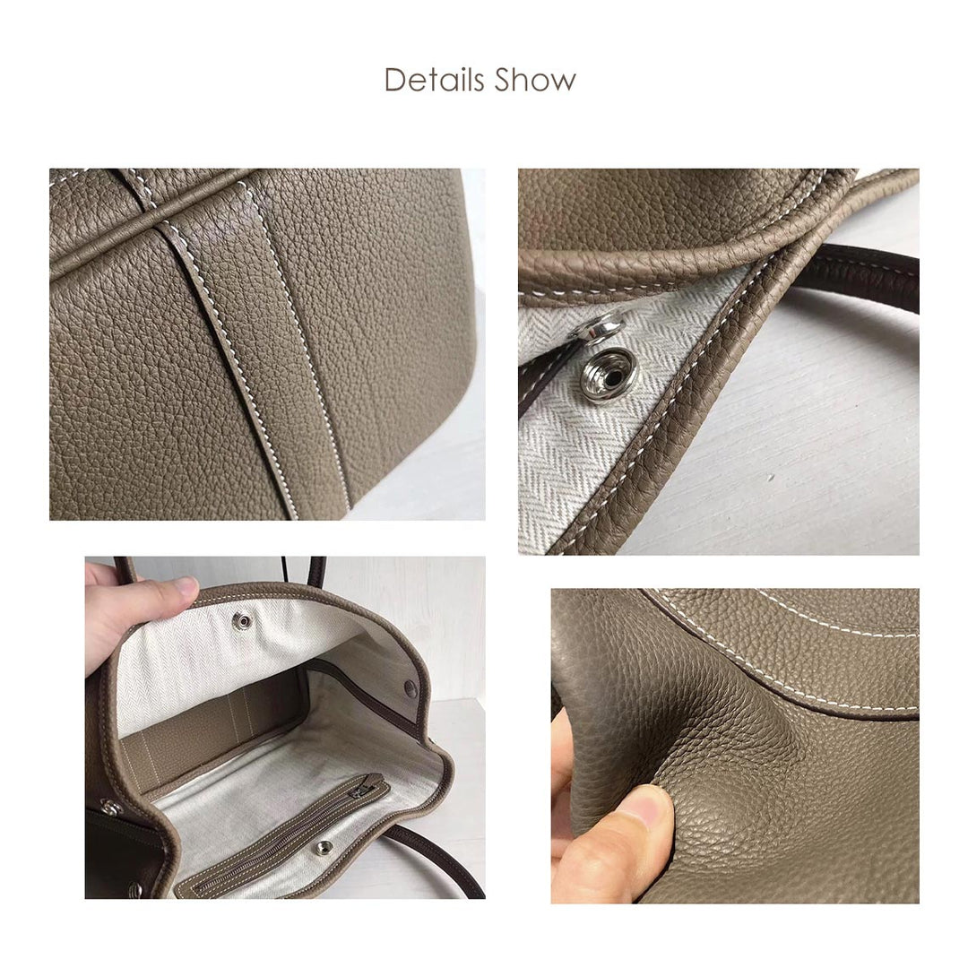 Garden-Handtasche aus Narbenleder mit gerollten Henkeln und Druckknopf